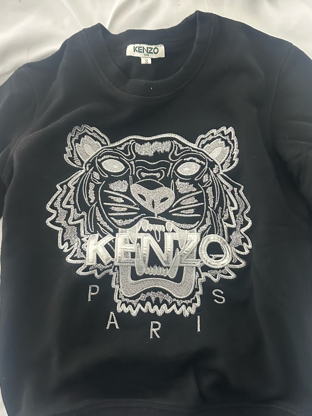 Kenzo Black Sweatshirt with Silver Embroidered Tiger